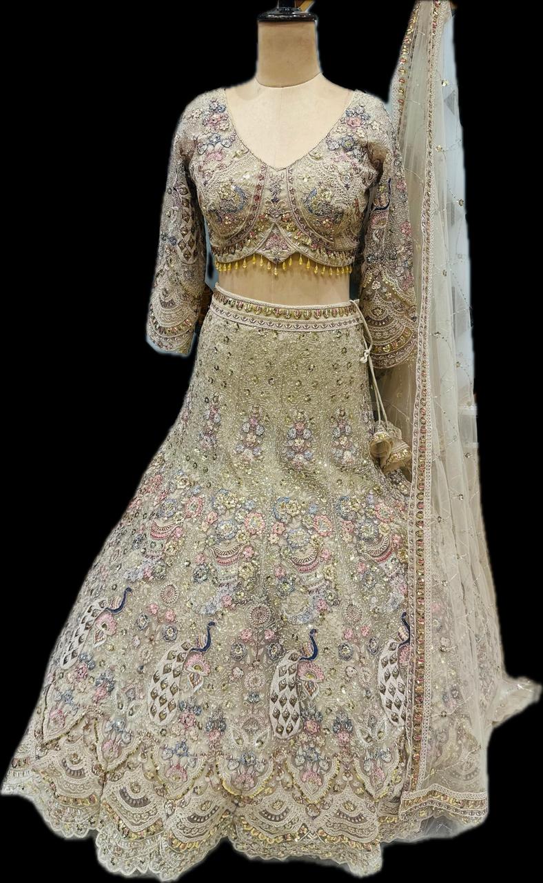 Beautiful yellow peacock crop top Lehenga