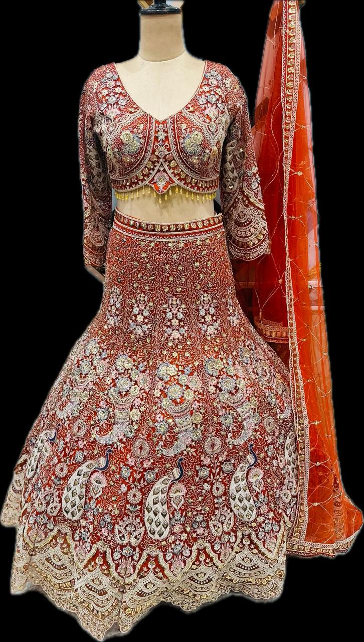 Astonishing pista green peacock crop top Lehenga