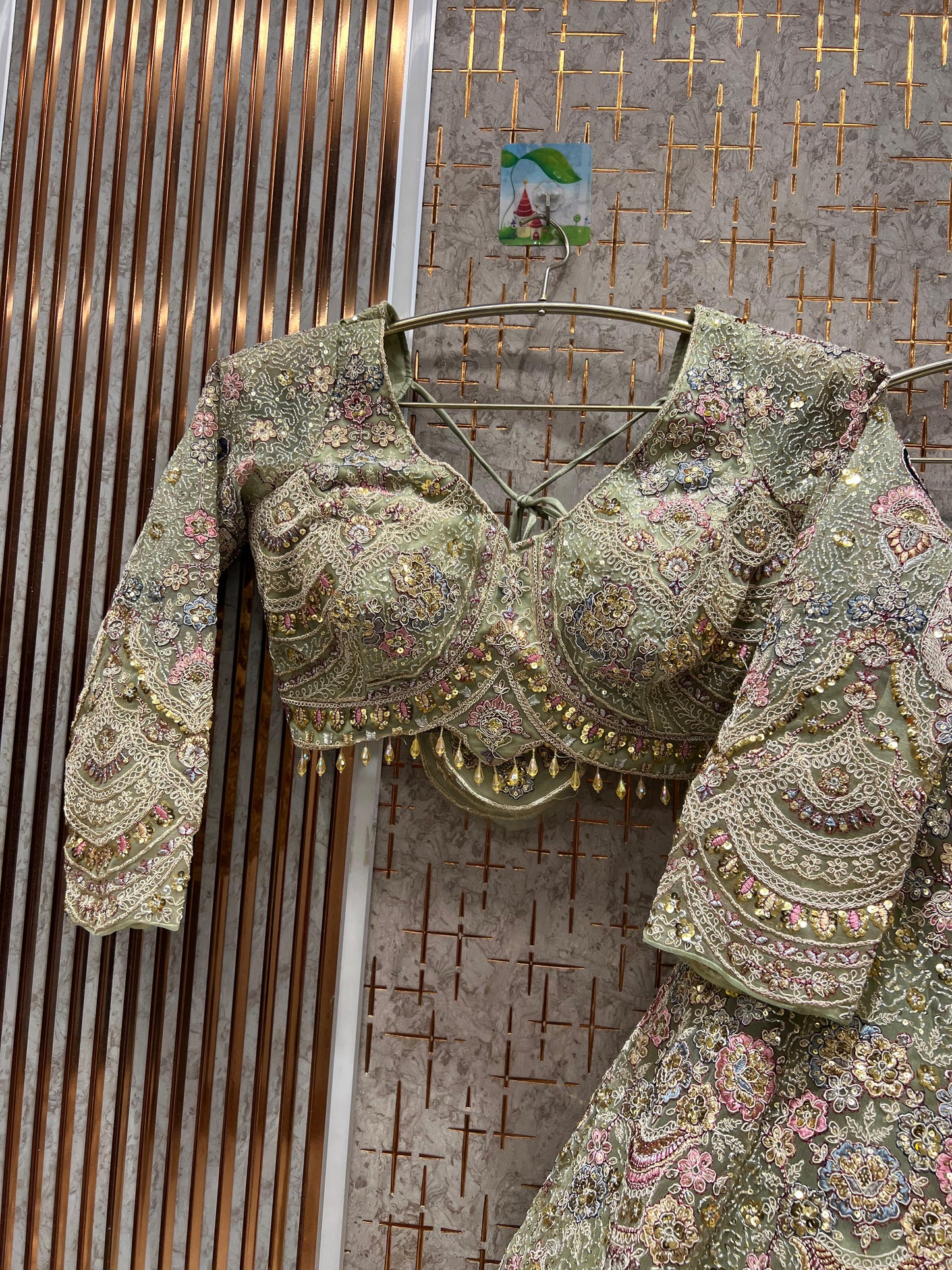 Elegant yellow peacock crop top Lehenga