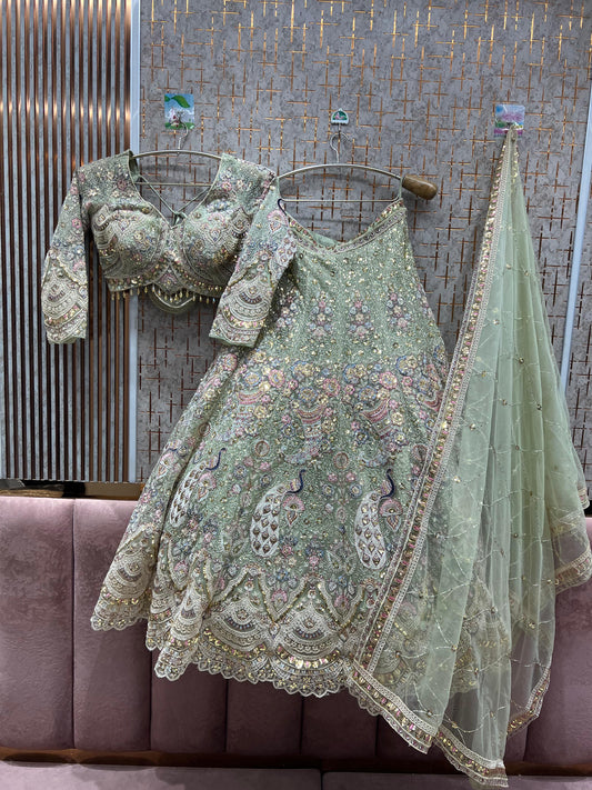 Glamorous Viral sky blue peacock crop top Lehenga (Happy Customer)