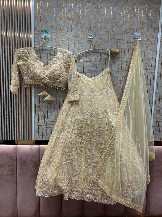 Good looking golden crop top Lehenga