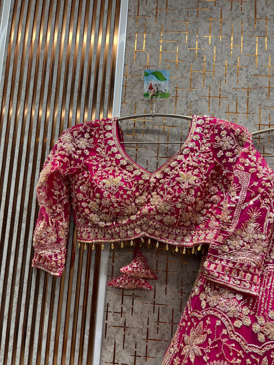 Designer Hot pink crop top Lehenga