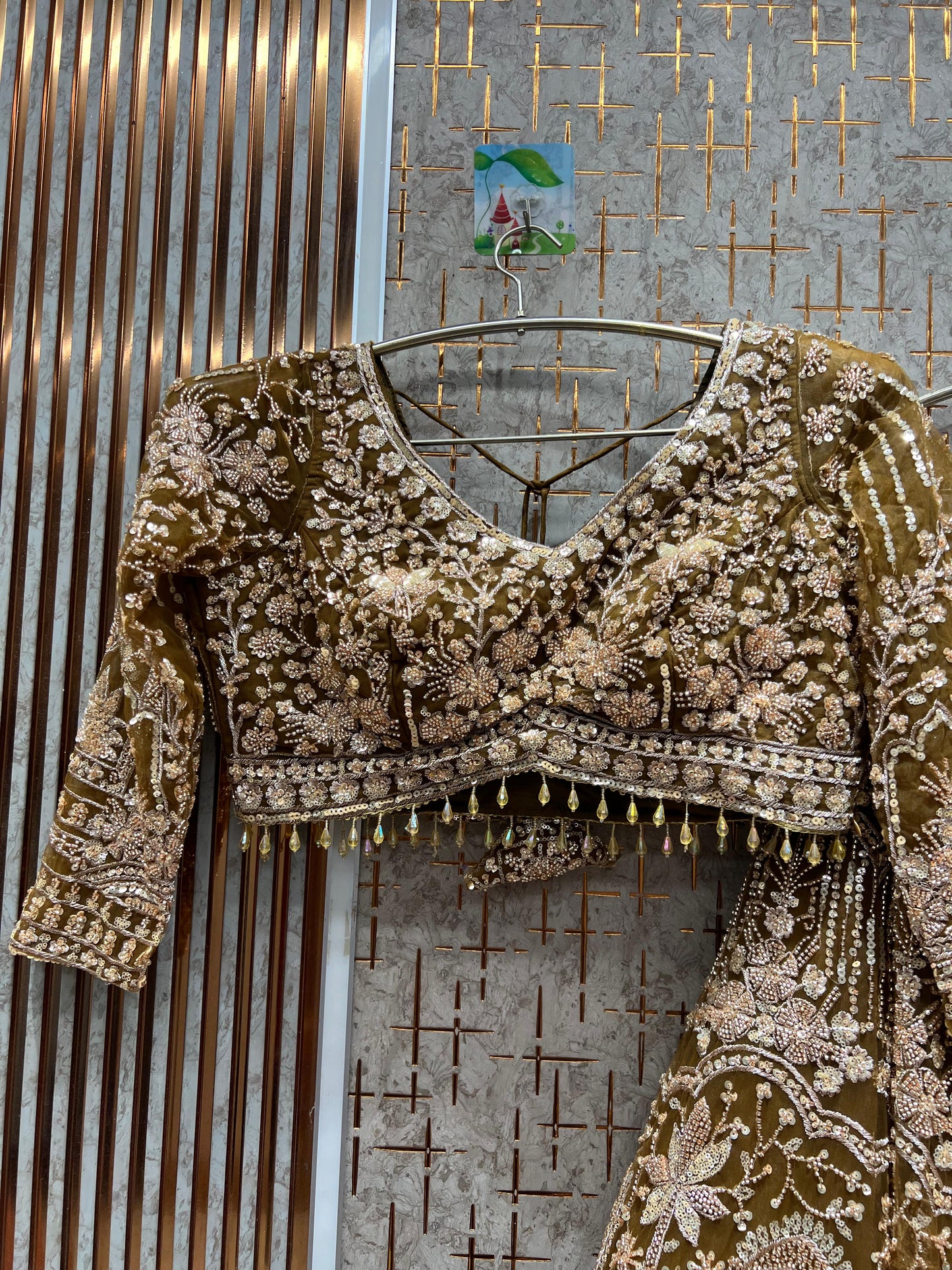 Good looking golden crop top Lehenga