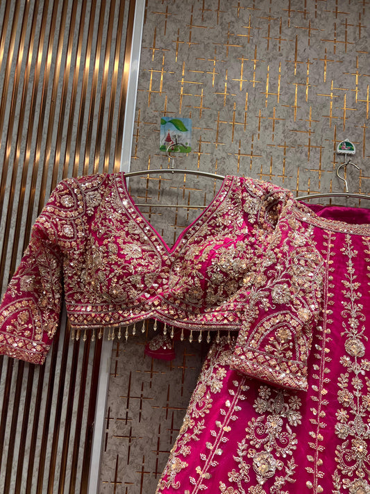 Awesome Pink handwork Crop top Lehenga