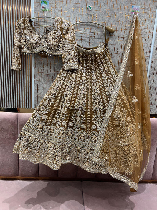 Glamorous Mustard golden crop top Lehenga