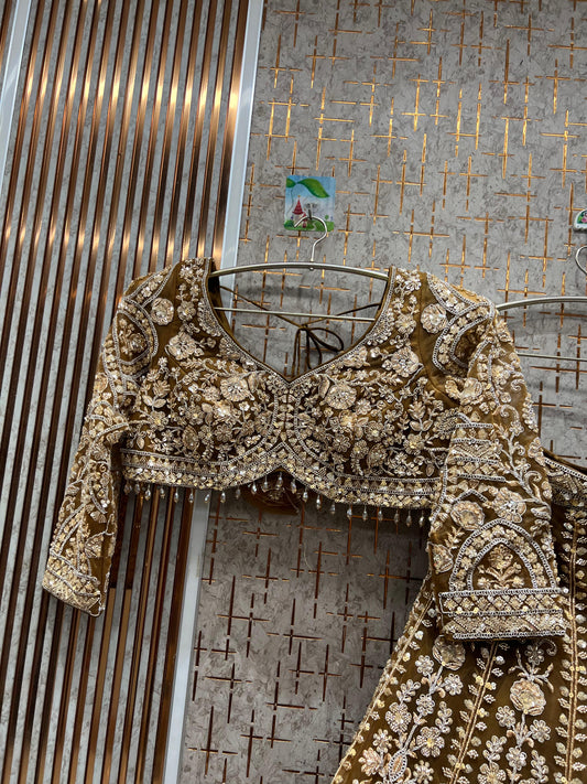 Glamorous Mustard golden crop top Lehenga