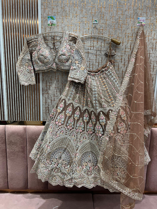 Gorgeous peach peacock crop top Lehenga