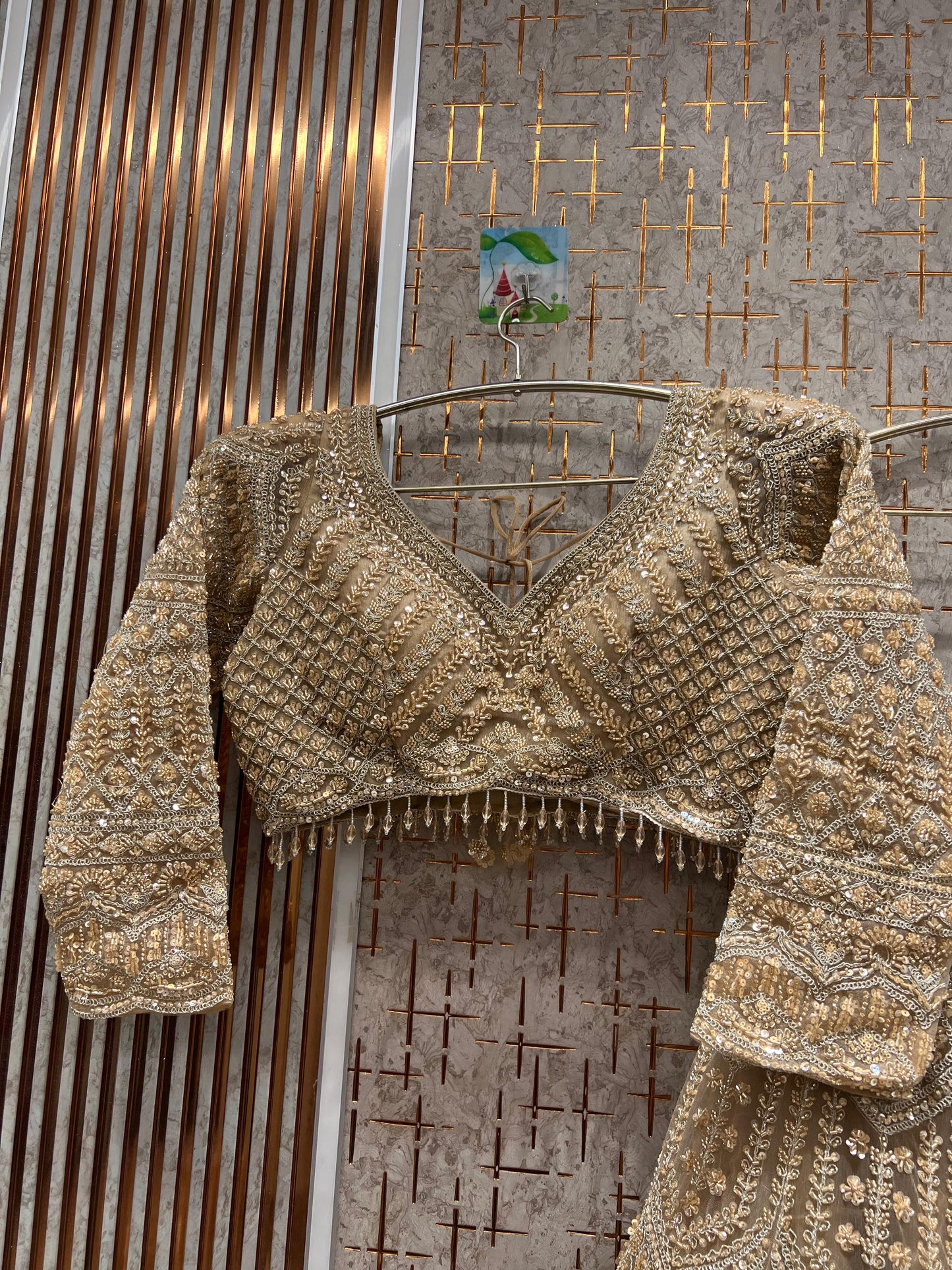 Pleasing golden crop top Lehenga