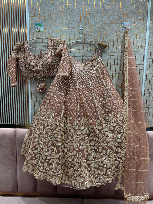 Gorgeous peach Floral Crop top Lehenga