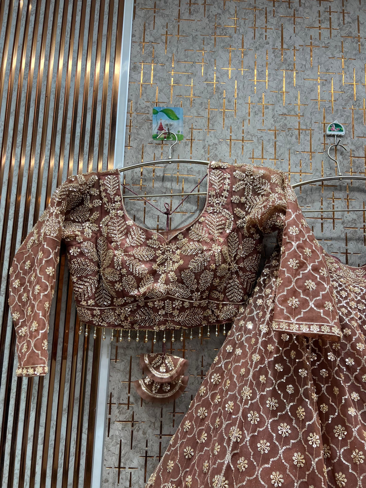 Attractive hot pink Floral Crop top Lehenga