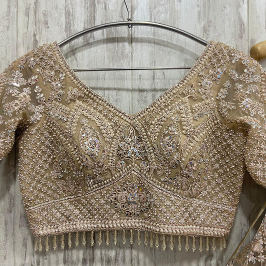 Attractive Beige Crop top Lehenga