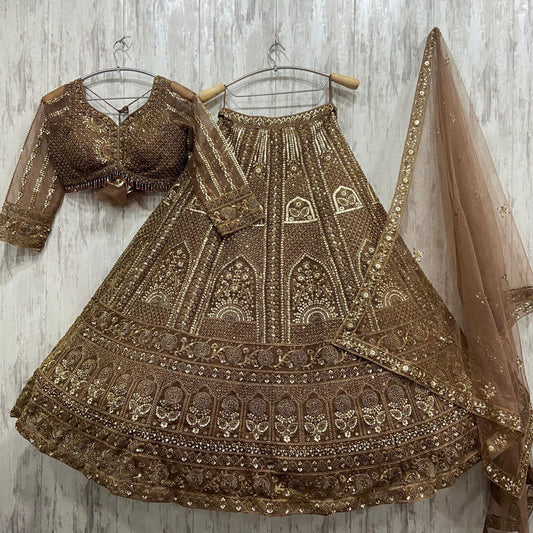 Khoobsurat Dark Golden Brown Crop top Lehenga