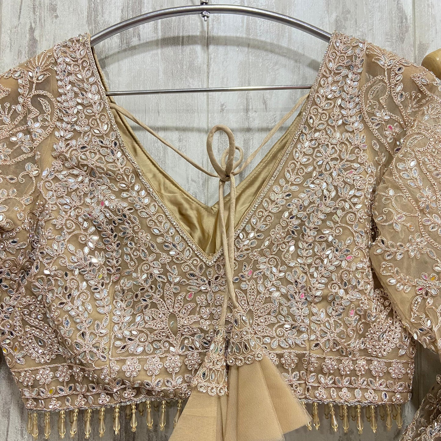 Pretty Golden Beige Crop top Lehenga