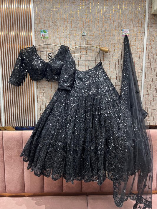 Awesome Black on Black Monotone Crop top Lehenga