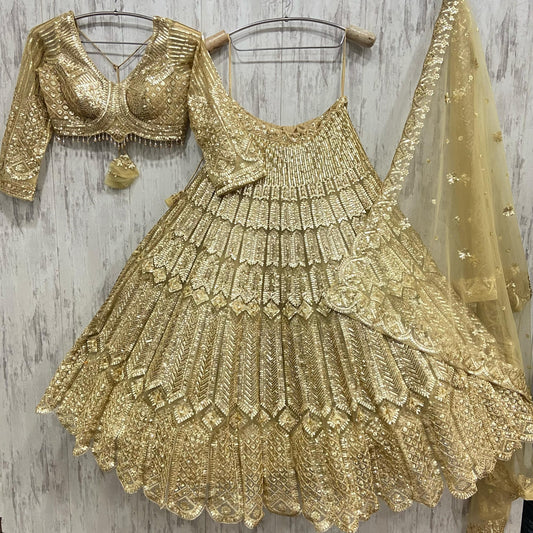 Fabulous golden monotone Crop top Lehenga