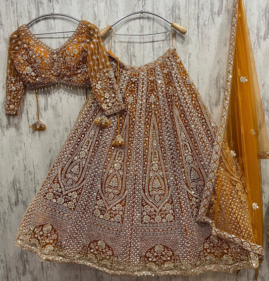 Charming mustard orange Crop top Lehenga