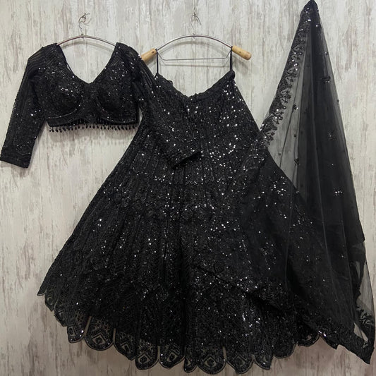 Fantastic viral Black monotone Crop top Lehenga