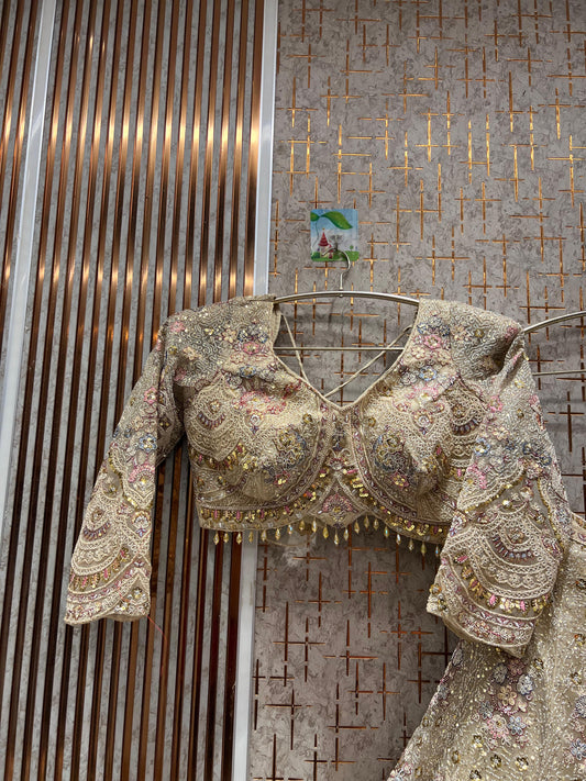 Pleasing golden peacock Crop top Lehenga