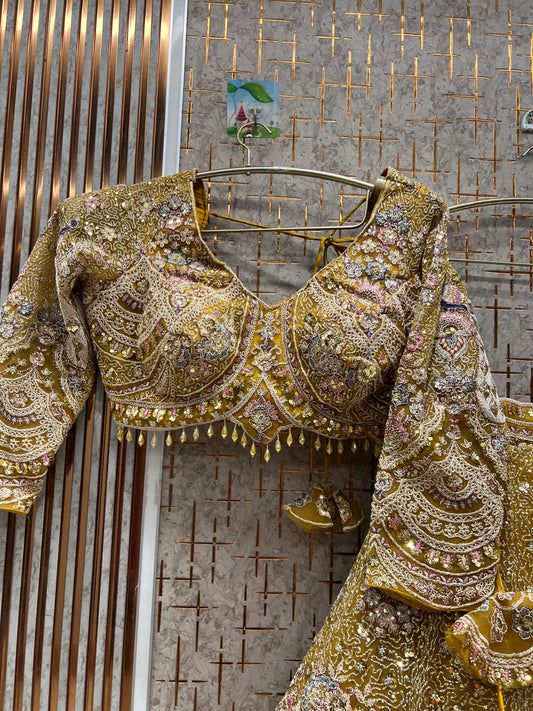 Khoobsurat yellow peacock Crop top Lehenga