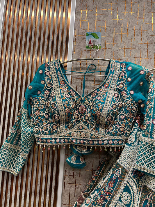 Astonishing Sky blue Crop top Lehenga