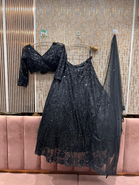 Fantastic black on black monotone Crop top Lehenga