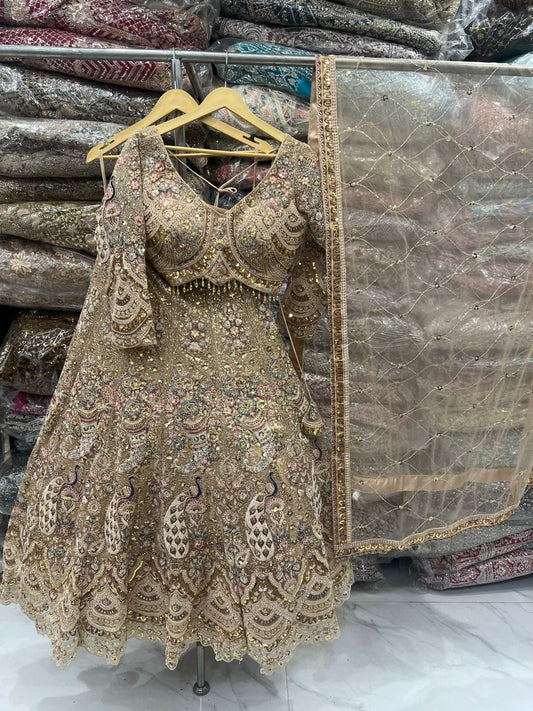 Good looking pista green peacock Crop top Lehenga