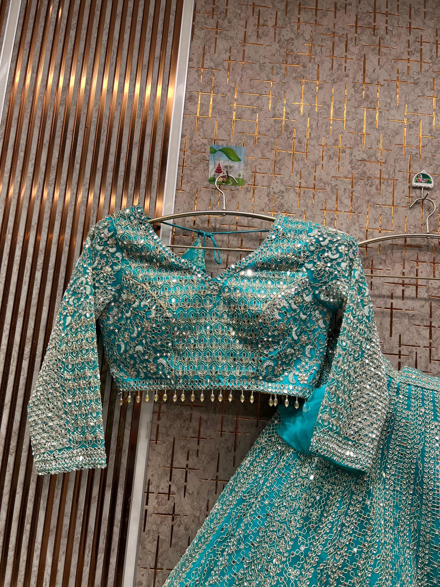 Embellished pink gotta patti mirror work Crop top Lehenga