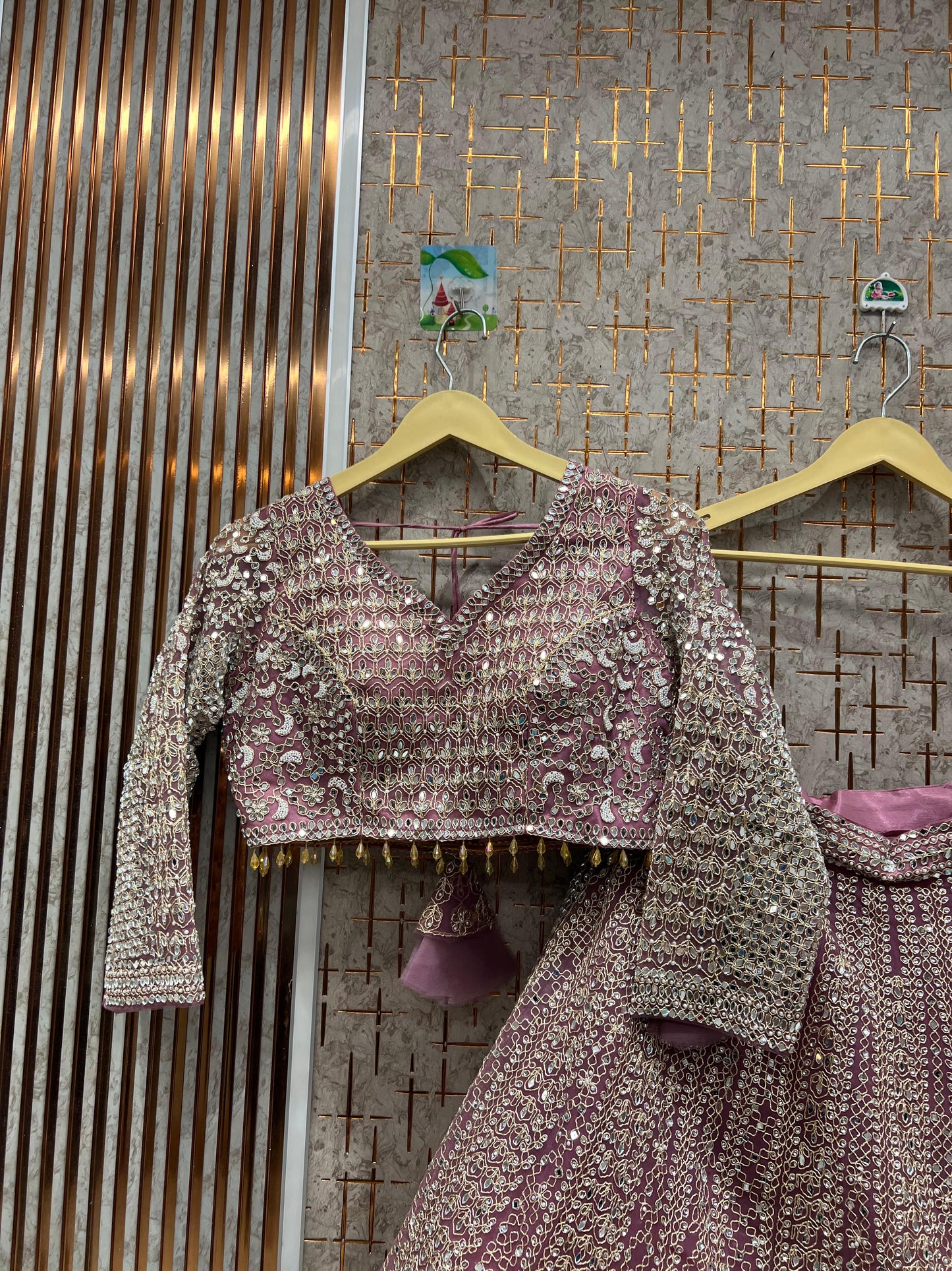 Delightful Hot pink gotta patti mirror work Crop top Lehenga