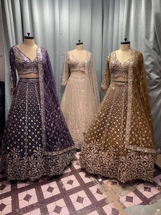 Superb Trendy purple peach Mustard Crop top Lehenga