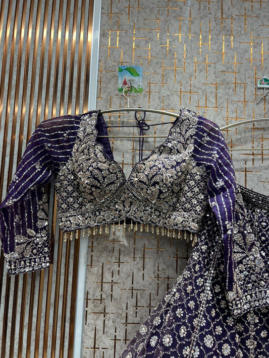 Pleasing purple Floral Crop top Lehenga