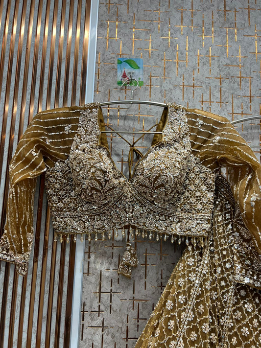 Majestic mustard Floral Crop top Lehenga