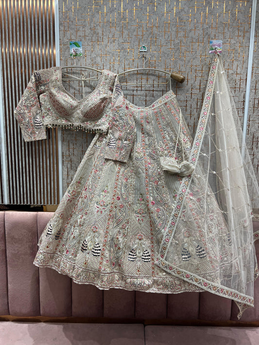 Engaging peacock White Crop top Lehenga