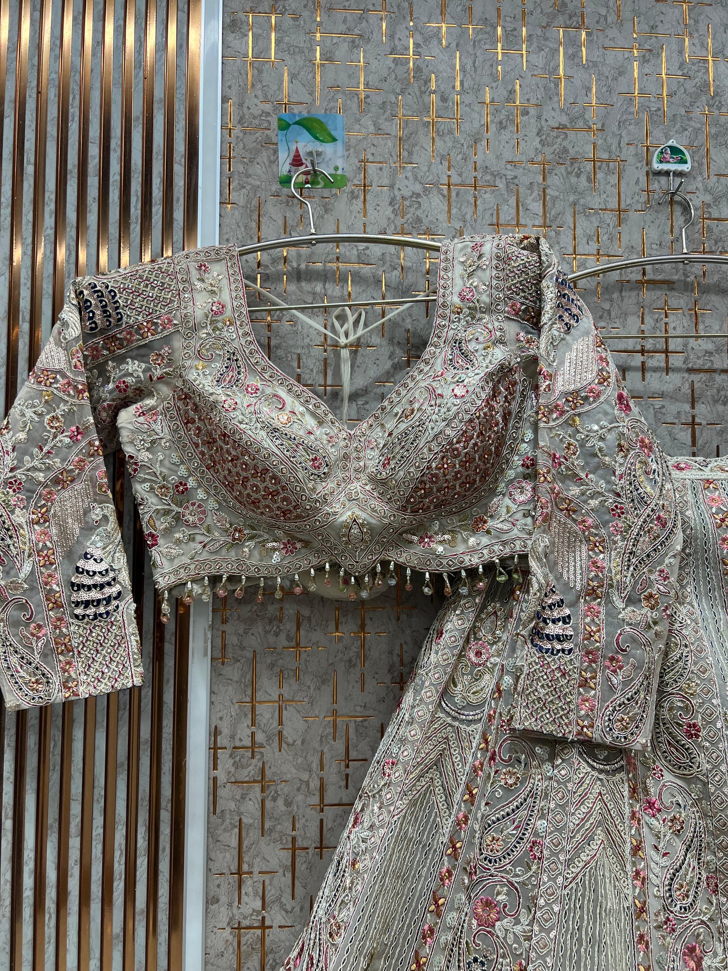 Engaging peacock White Crop top Lehenga