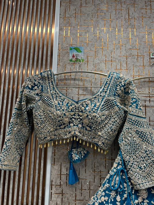 Fabulous Sky blue Crop top Lehenga