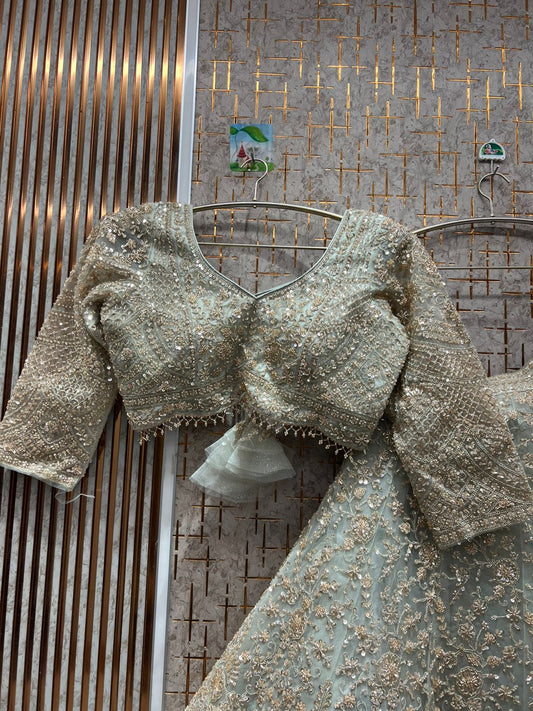 Gorgeous Sky blue Crop top Lehenga