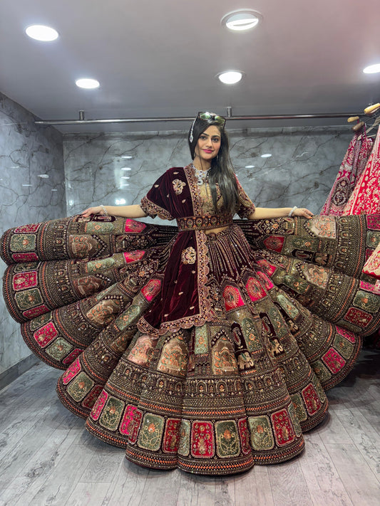 Astonishing Dark maroon Doli Barat Ball Bridal Lehenga Happy Customer