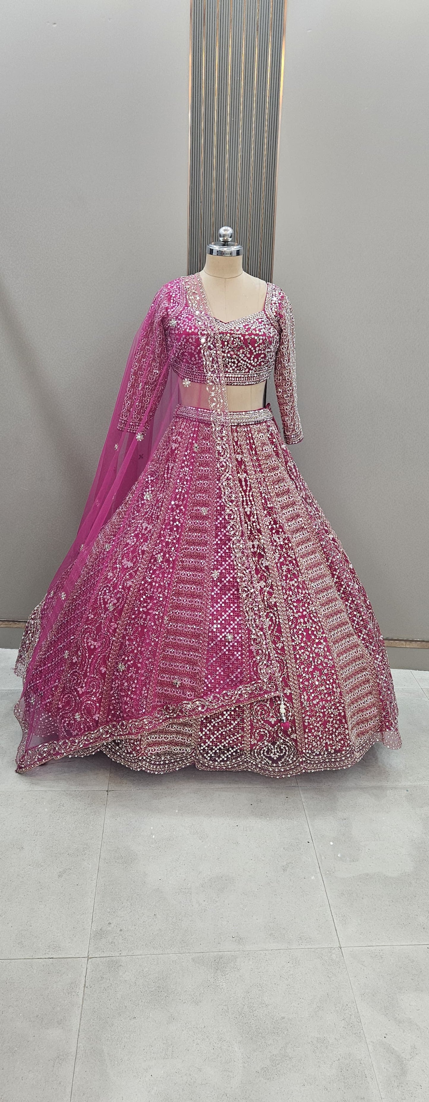 Astonishing Orange Ready to wear Mirror work Crop Top Lehenga