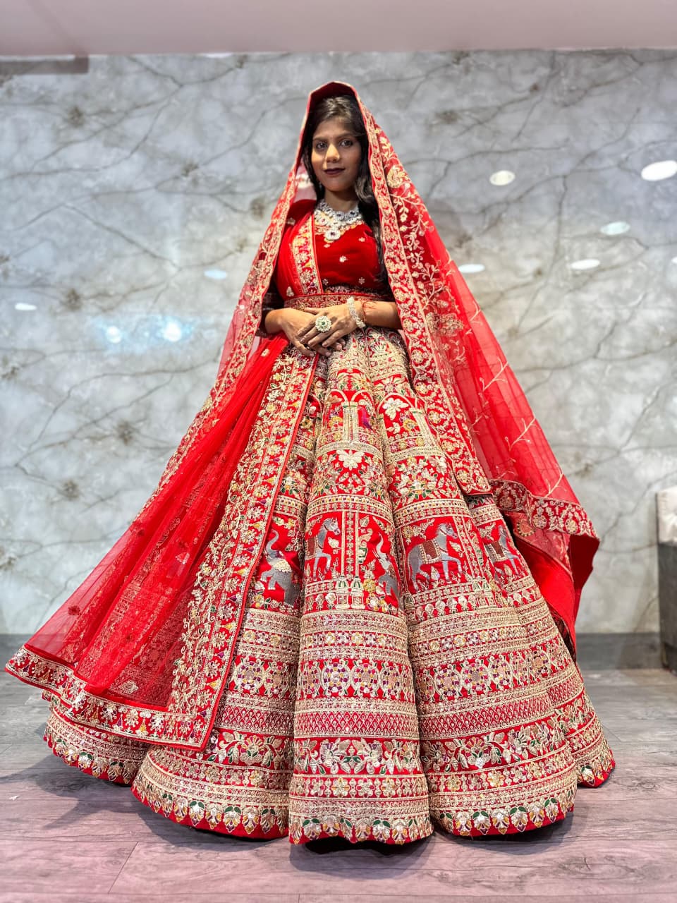 Fantastic red Doli Barat Ball Bridal Lehenga Happy Customer