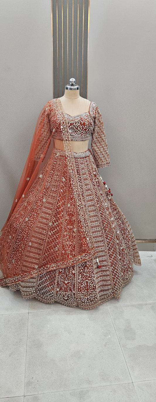 Awesome orange mirror Work Crop top Lehenga