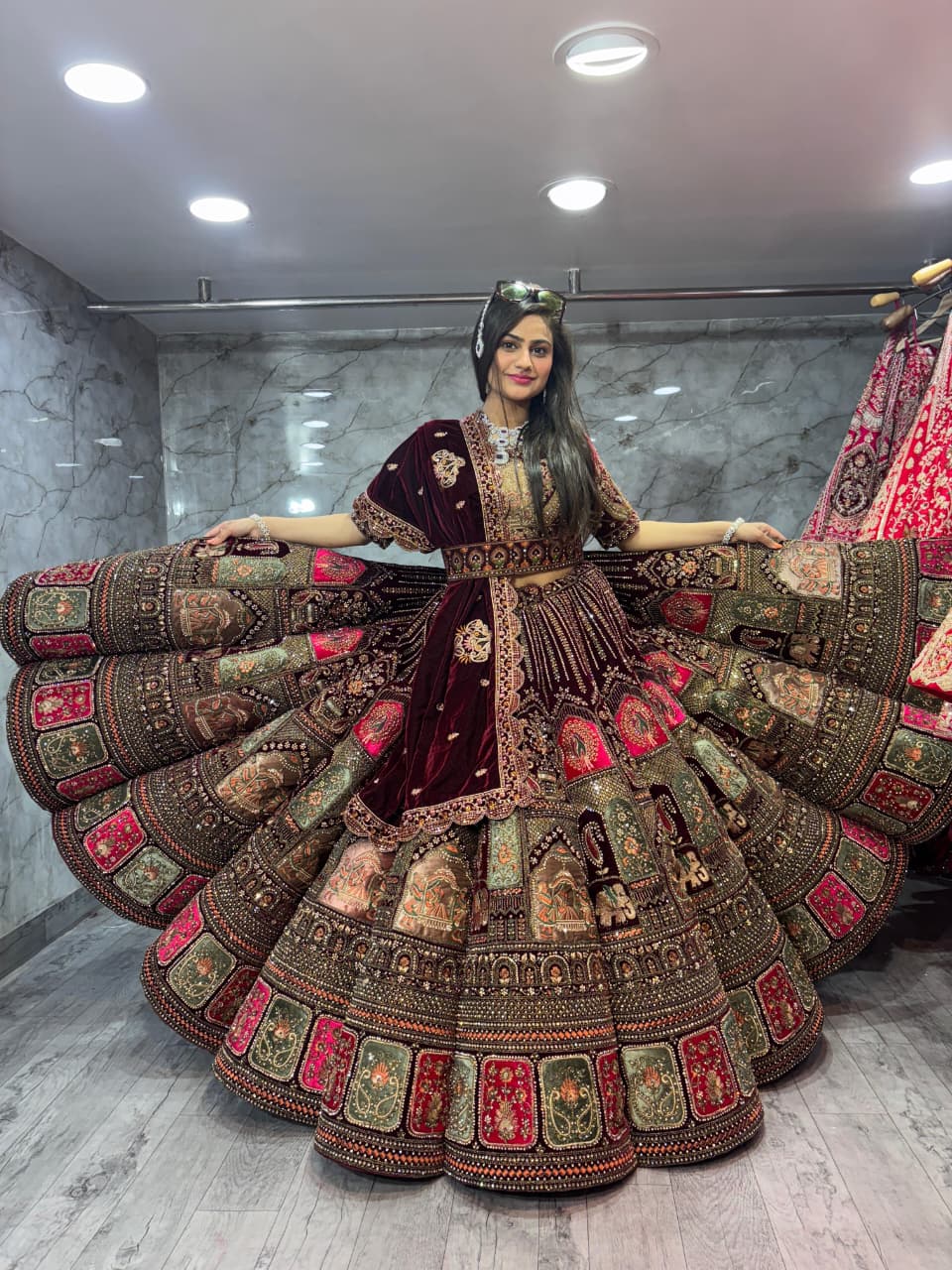 Astonishing Dark maroon Doli Barat Ball Bridal Lehenga Happy Customer