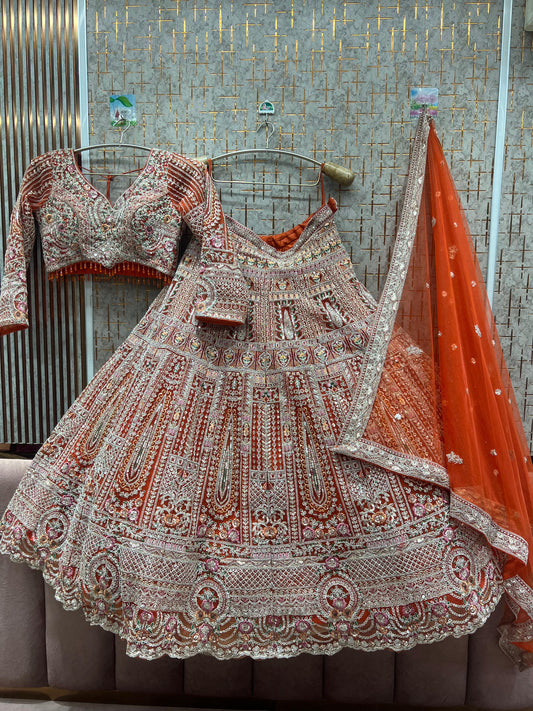 Khoobsurat orange pink Crop top Lehenga