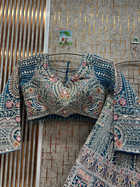 Pretty Sky blue Crop top Lehenga