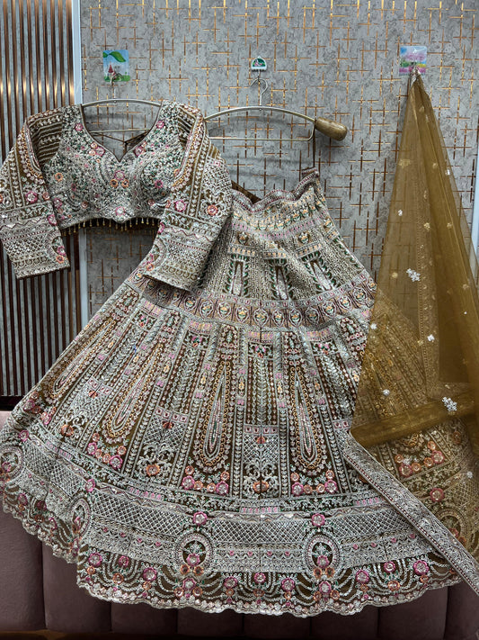 Beautiful Golden mustard Crop top Lehenga