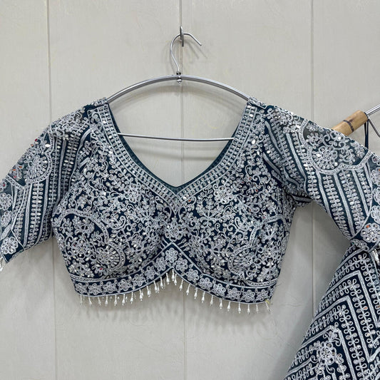 Eye catching Dark blue Crop top Lehenga