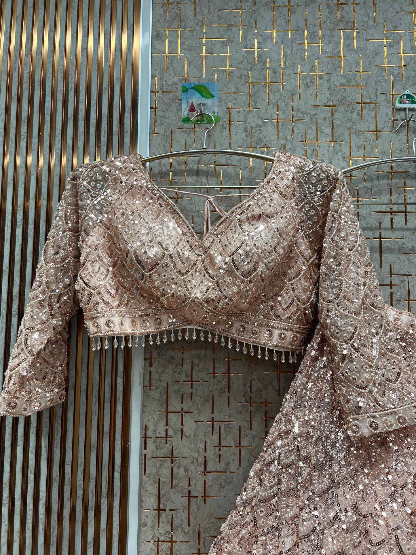 Majestic light pink peach monotone Crop top Lehenga