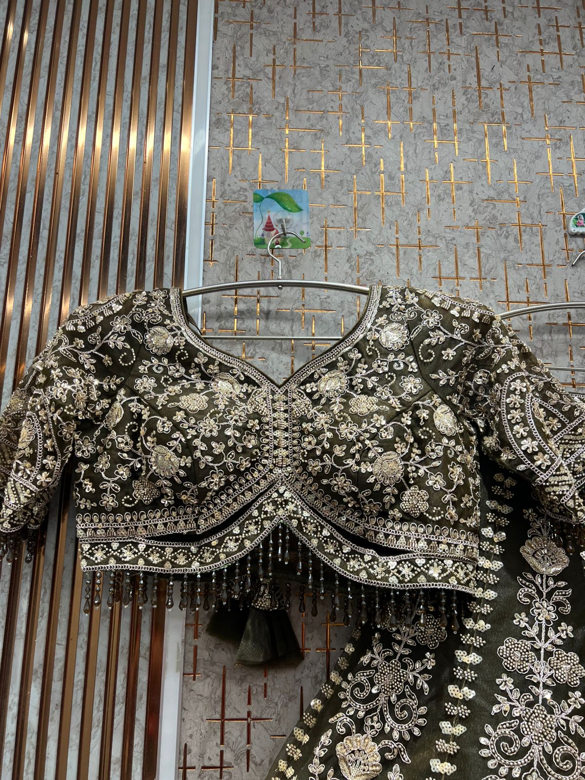 Embellished golden Crop top Lehenga