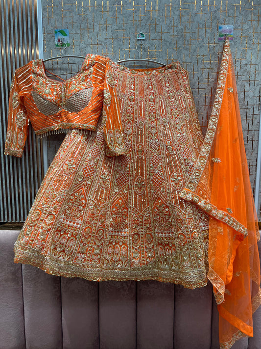 Fabulous Orange Crop top Lehenga