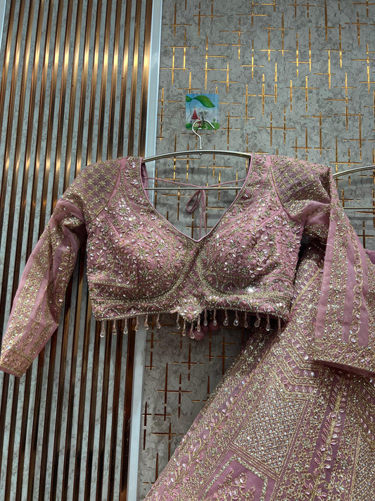 Elegant pink Crop top Lehenga