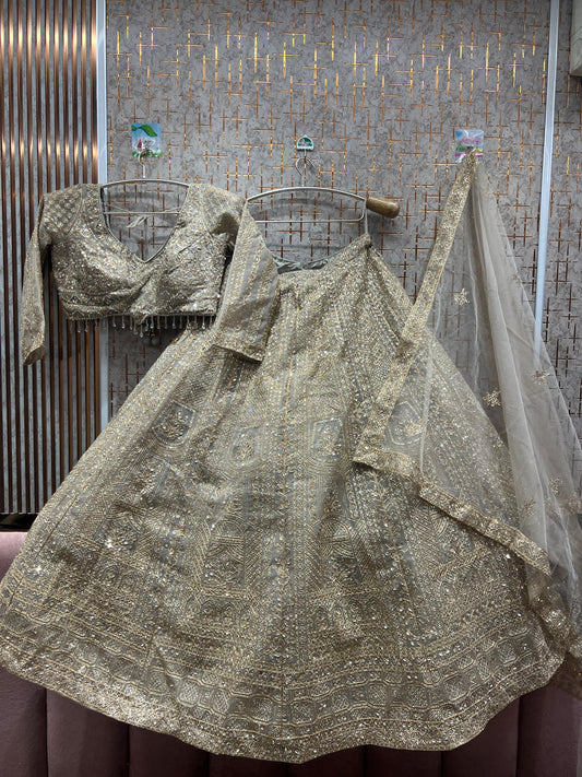 Engaging golden Crop top Lehenga