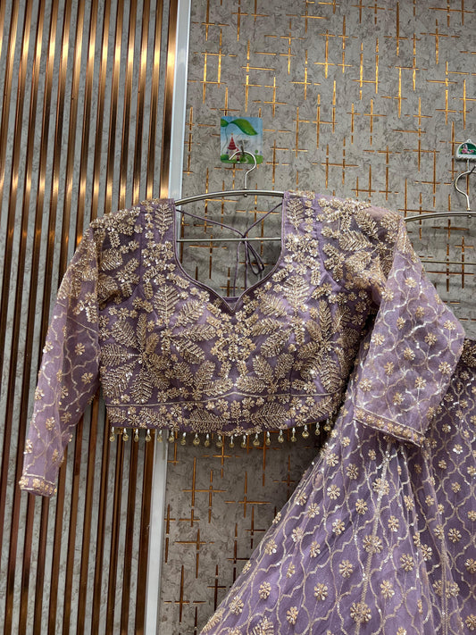 Gorgeous Lavender Floral Crop top Lehenga